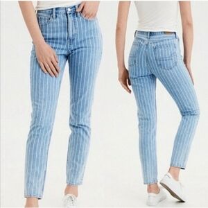 American Eagle Outfitters Light Blue Striped Cropped Jeans